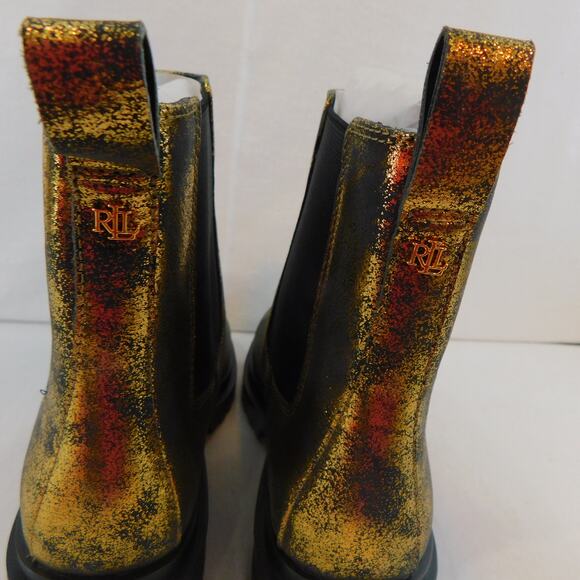 Ralph Lauren Womens Corinne Lug Sole Gold Distressed Metallic Booties Size 8 - Picture 5 of 10
